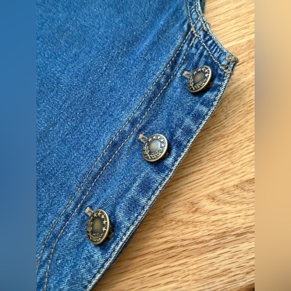 Vintage Haik's Denim Modest Patchwork Hearts Maxi Dress Buckle Straps Sz Large - Picture 14 of 14